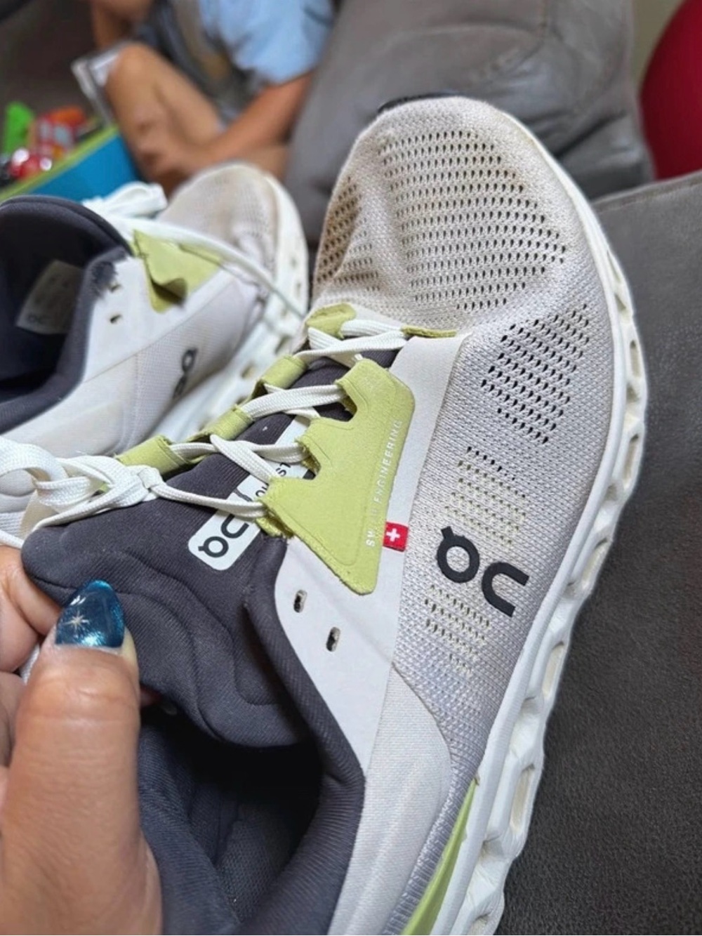 Lightweight Women's Athletic Sneakers in Gray with Lime Accent